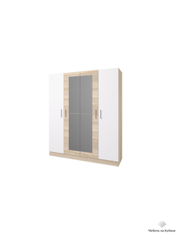 Леси шкаф 4-х створчатый с зеркалами Сонома/Белый