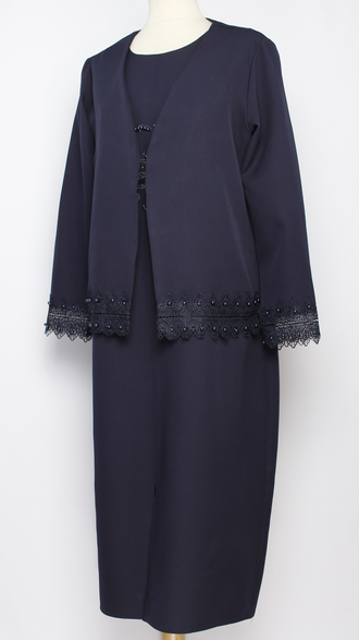 КОСТЮМ  "ДВОЙКА1 платье и жакет синий р.48-54