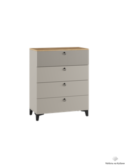 Ника Комод 4Я, ПВШ 800*916*410 (мдф бежевый мат-05 / лдсп кашемир + дуб делано)