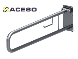 Поручень настенный откидной для унитаза,  с держателем для бумаги  800*84*220, с фиксатором к стене