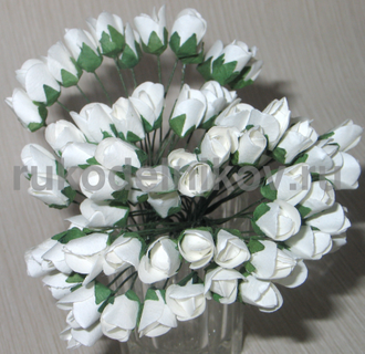 бумажные цветы "Роза закрытый бутон", цвет-белый, 5 мм, 12 шт/уп