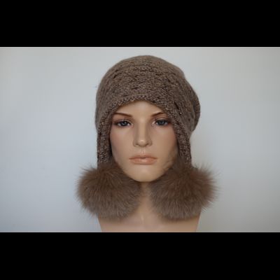 Ореховая женская шапка ушанка с помпонами Vizio 6924