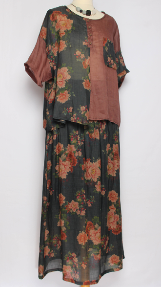 Костюм "Комбинированный короткий рукав" черный розы до р.44-46