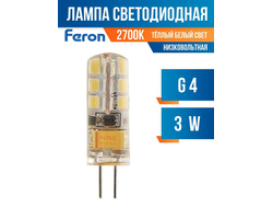 Лампа Feron G4 12V 3W(240lm) 4000K 4K прозрачная 38x11, LB-422 25532