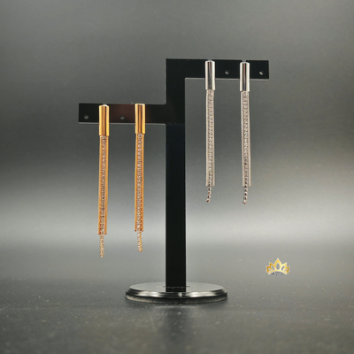 Длинные серьги из цепочек с кристаллами в золотом оттенке 7,5см