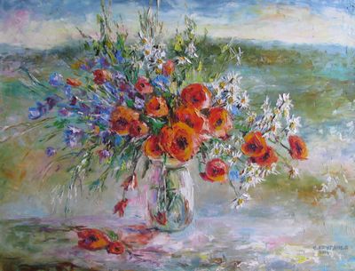 Круглова Светлана &quot;Цветы и травы полевые&quot;,  холст / масло,  65 х 85 см.,  2014 г.