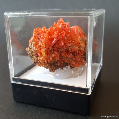 Крокоит — кристаллы на породе в пластиковом боксе. ААА
