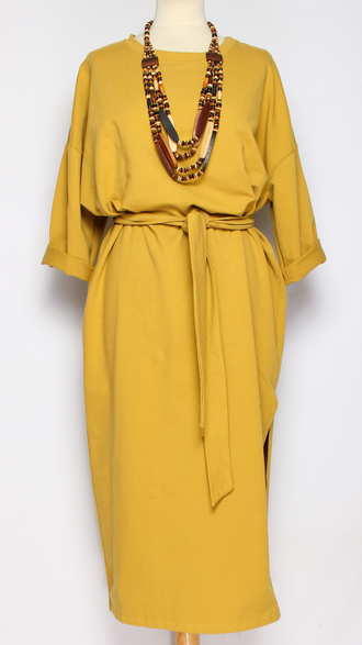ПЛАТЬЕ БОХО "Большой разрез плотное" горчичное р.46-52