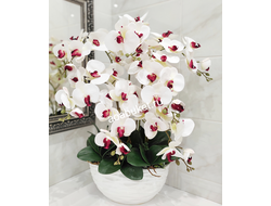 Волшебная Композиция из искусственных цветов - Орхидея белая с красным № ОР032/Можно купить в Москве