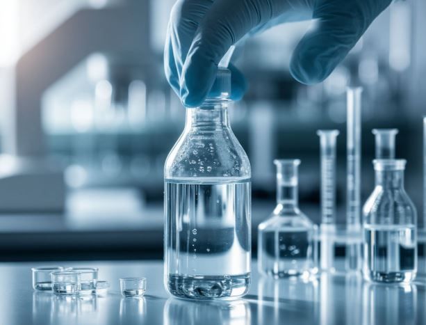 Лаборант берёт пробу воды для анализа на кадмий