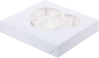 Коробка для 9 конфет с окном &quot;Сердце&quot; (белая), 160*160*30мм