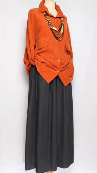 Рубашка Бохо вельветовая"КАРМАНЫ КЛАПАНЫ"  терракотовая до р.54