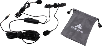 Микрофон петличный 2 шт. на одном кабеле MAONO AU-200 6 м (черный)