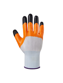 Перчатки нейлоновые (оранжевые) с нитрильным обливом 3/4 (пальчики) (12 пар/уп.)