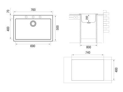 Мойка LONGRAN Cube CUG760.500