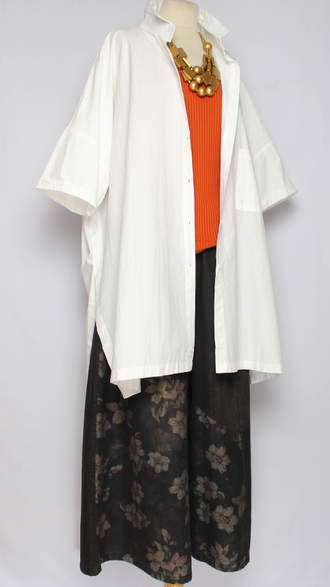 Рубашка Бохо "Хлопок свободная" мокко, серая полоска, белая, черная р.48-58