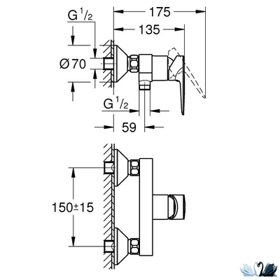 Смеситель для душа Grohe BauEdge, 23635001, без душевого гарнитура