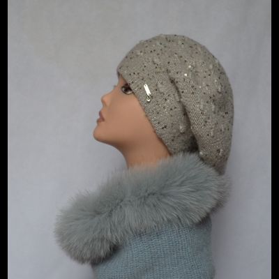 Голубой вязаный шарф с мехом италия Vizio фото