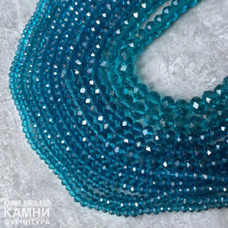 Стеклянные рондели в огранке, цвет морской волны, цена за нить (россыпью)