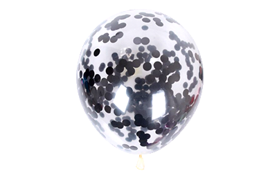 Прозрачный 30см с конфетти (чёрные круги)