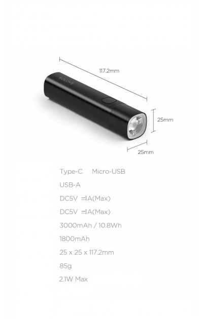 Фонарик Xiaomi Solove X3s (Type-C) Portable Flashlight Power Bank 3000 mAh Black