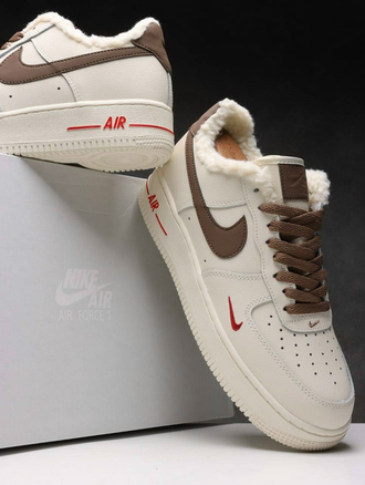Nike Air Force 1 Low Beige/Brown с мехом