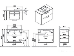 Модуль с квадратной раковиной, Vitra Root, 80 см, 2 ящика, кордоба, 68288