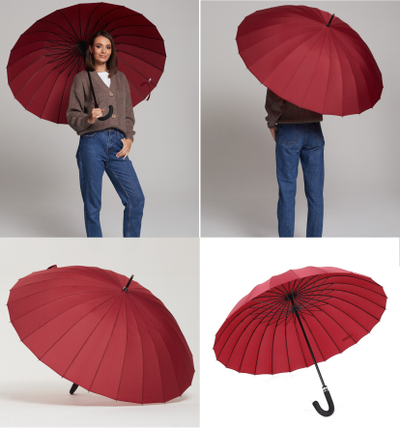 Зонт-трость 24 спицы однотонный, купол 115см, Цвет: Розовый, Фиолетовый, Бордовый, Коричневый