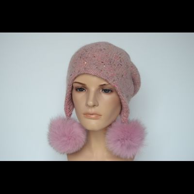 Шапка ушанка Vizio 8022 РР 99 персиковая с помпонами