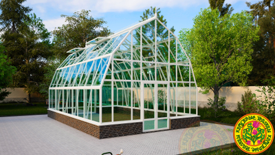 Теплицы из стекла и алюминия “Леонардо” шикарный размер от производителя теплиц Красивые теплицы