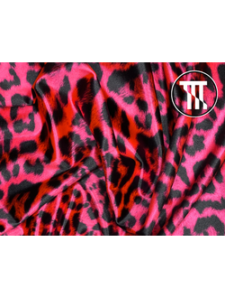 Сатин-вельвет принт Леопард с ворсинками, цв. Неон-коралл