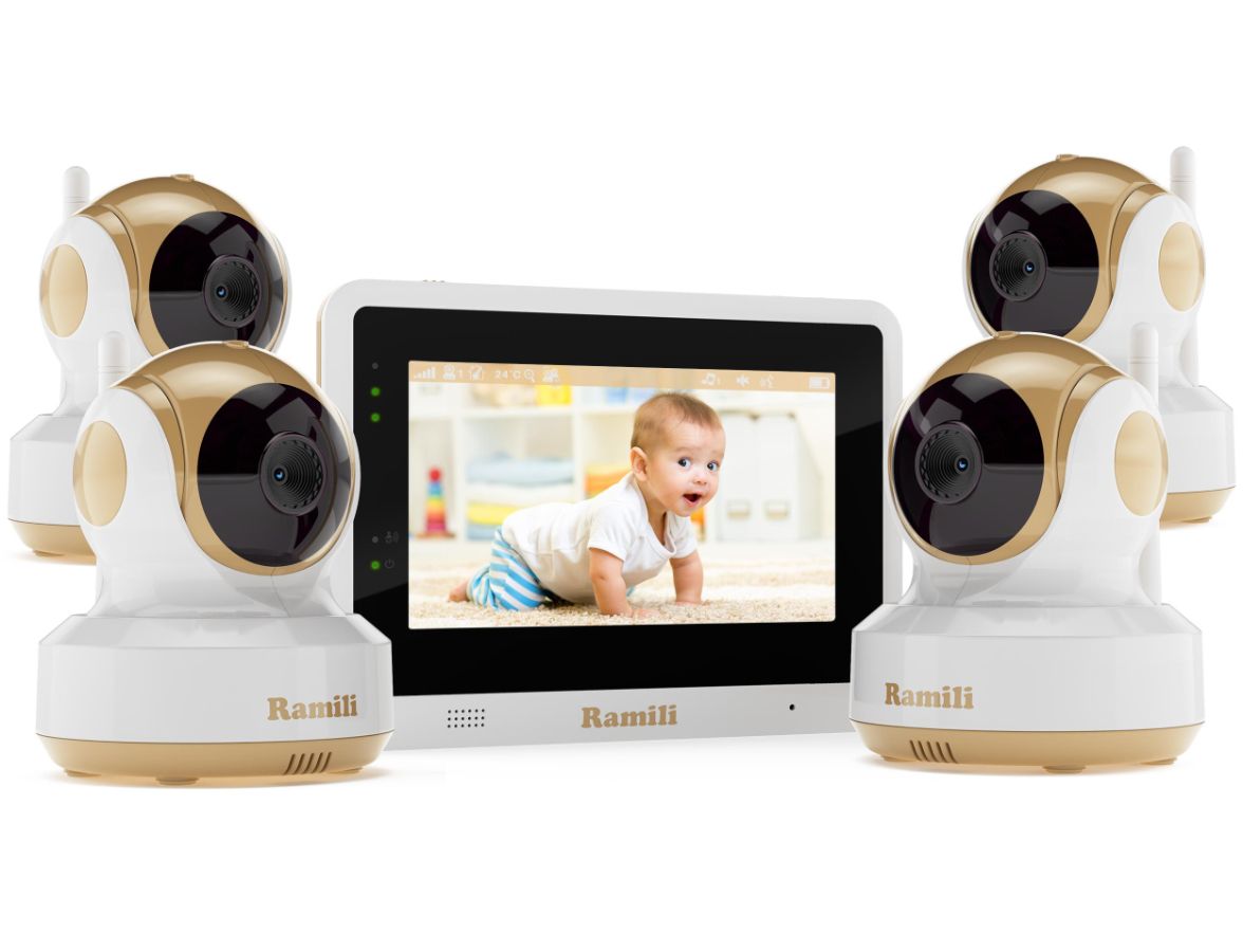Wi-Fi видеоняня Ramili Baby RV1500x4 с сенсорным монитором и 4 поворотными видеокамерами, просмотр с