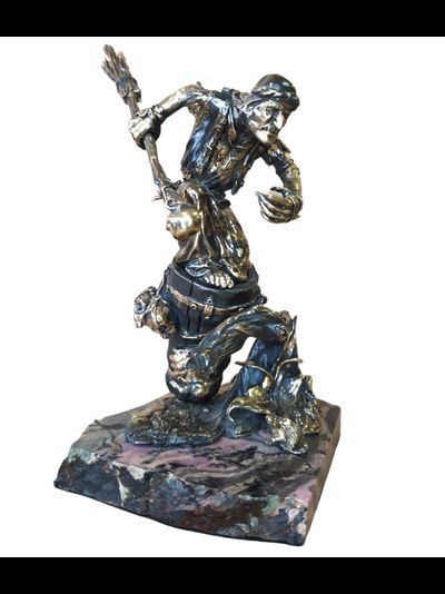 "Баба Яга в ступе", бронза/родонит