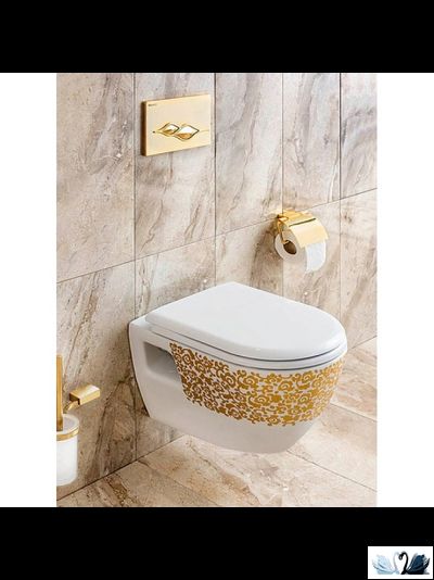 Чаша унитаза CREAVIT Terra TP325-00CB00E-CA00, с функцией биде, с декором золото цветы, подвесная