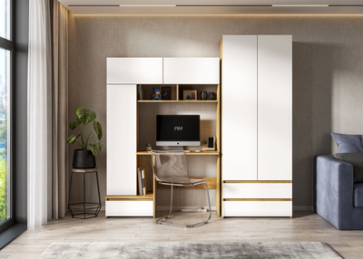 Некст 1 Стол компьютерный Дуб золотой/Белая шагрень