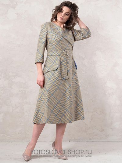 Модель: 1405-2. Элегантное серо-зеленое платье полуприлегающего силуэта.