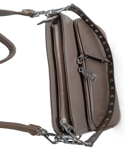 (АРТИКУЛ: 8818/1) СУМКА КЛАТЧ ЖЕНСКАЯ НЕБОЛЬШАЯ, НАТУРАЛЬНАЯ КОЖА, С ДВУМЯ НАРУЖНЫМИ КАРМАНАМИ, ТЕМНО-БЕЖЕВАЯ "МОККО", РЕМЕНЬ ЧЕРЕЗ ПЛЕЧО