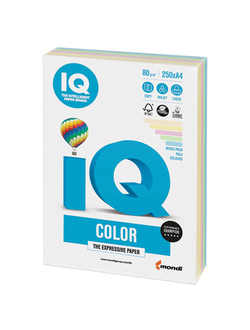 Бумага цветная IQ color, А4, 80 г/м2, 250 л., (5 цветов x 50 листов), микс пастель, RB01