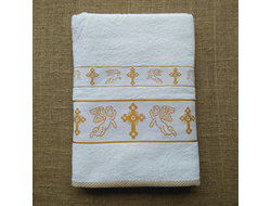 Полотенце махровое крестильное с вышивкой, р-р:70*140