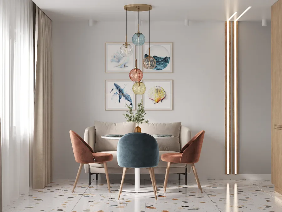 Просторная кухня в современном стиле.
Декоративные подсветки не только украшают интерьер, но и служат "тихим" светом для вечернего освещения.