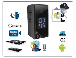 Комнатная беспроводная WiFi видеокамера на аккумуляторе с DVR с табло времени/будильник, Full HD (до 90 дней) (CamSC Pro)