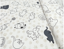 Вафельное полотно 176 г/м2 цвет молочный принт Котики