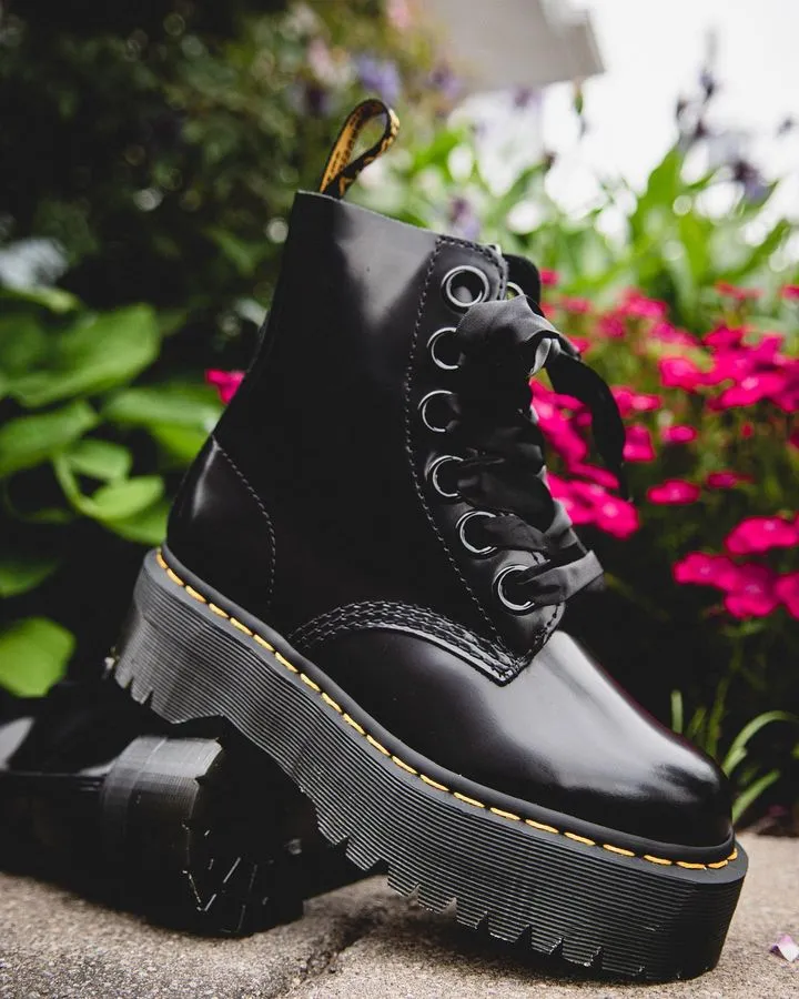 Классические лакированные ботинки Dr Martens 1460 на платформе, шнуровка лентами.