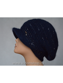 Синий вязаный итальянский берет с козырьком фото кепок Италии Vizio