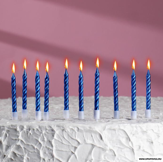 Свечи в торт "Спираль", 10 шт, 5 см, синий металлик