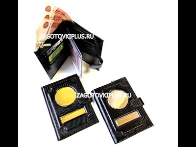 Обложка - портмоне 3в1 на молнии с застёжкой из натуральной кожи &quot;змея&quot; в комплекте с линзами (золотистые вставки)