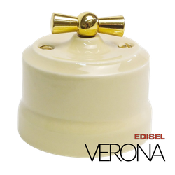 керамический ретро выключатель слоновая кость Verona с ручкой золото