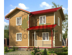 Двухэтажный дом из бруса 6,5x6,5 с балконом и террасой