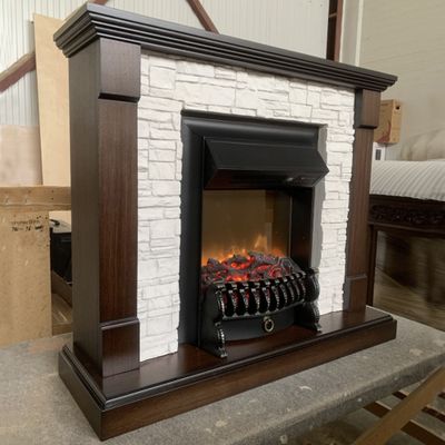 Электрокамин Тауэр LO камень белый с очагом Fobos