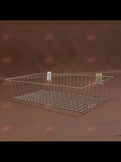 P4012 Корзина на торговую решетку, размеры 385х300х125 мм, цвет: хром